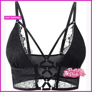 Criss Cross Eyelash Cami Bra Bralette Crop Top 95% Polyester 5% Spandex